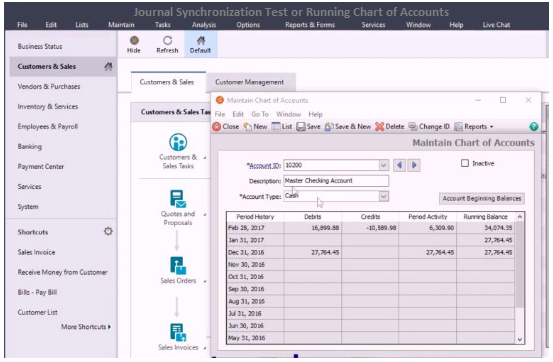 Journal Synchronization Test or Running Chart of Accounts