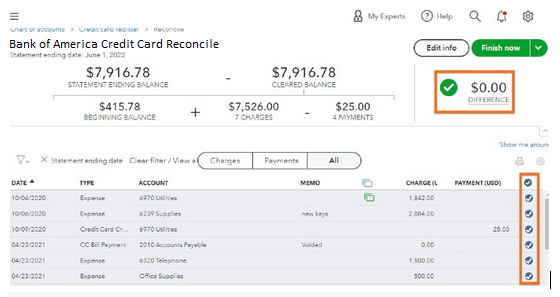Bank of America Credit Card Reconcile
