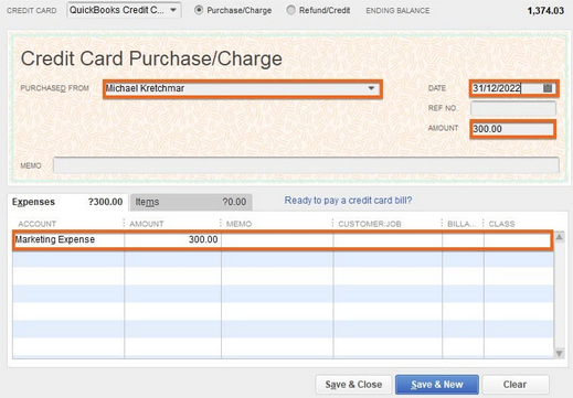 Trace from Credit Card Statement to QuickBooks